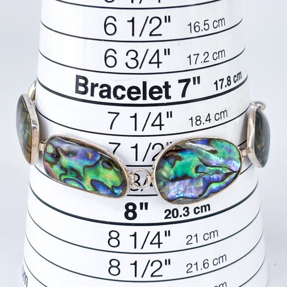 Vintage LUC Sterling Silver 925 Abalone Panel Link Bracelet 7”-8” - Picture 6 of 7
